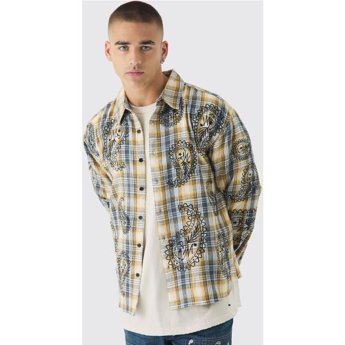 Chemise oversize à carreaux et broderie cachemire - S - Boohooman - Modalova