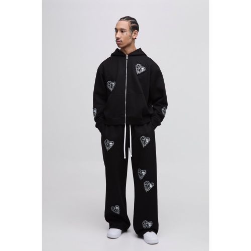 Survêtement oversize zippé à écusson cœur - S - Boohooman - Modalova