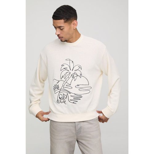 Sweat oversize en tissu gaufré à broderie - S - Boohooman - Modalova