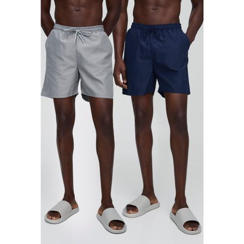 Lot de 2 shorts de bain mi-longs en bleu marine et gris - S - Boohooman - Modalova