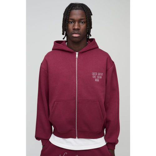 Sweat à capuche oversize zippé à broderie Worldwide - S - Boohooman - Modalova