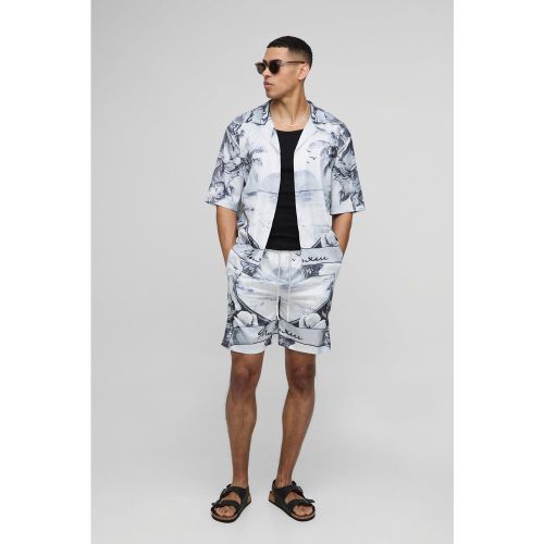 Ensemble à imprimé palmier avec Chemise oversize à manches 3/4 et short - S - Boohooman - Modalova