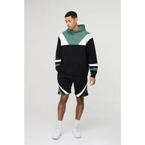 Survêtement color block oversize avec short - MAN - S - Boohooman - Modalova