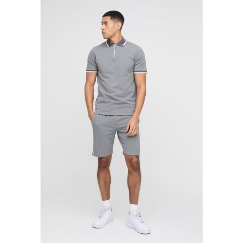 Ensemble à rayures avec polo cintré piqué et short homme - S - Boohooman - Modalova