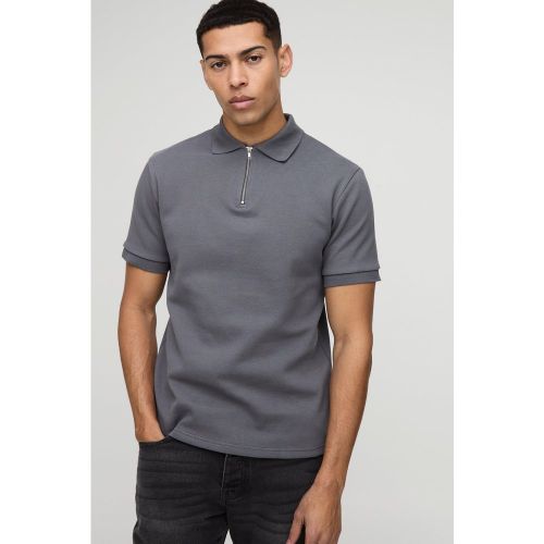 Polo cintré zippé à surpiqûres - S - Boohooman - Modalova