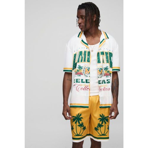 Tall - Ensemble oversize satiné à slogan avec short - S - Boohooman - Modalova