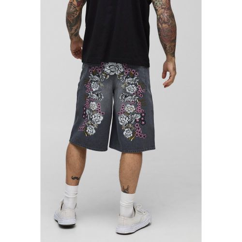 Bermuda droit délavé à broderie - 28 - Boohooman - Modalova