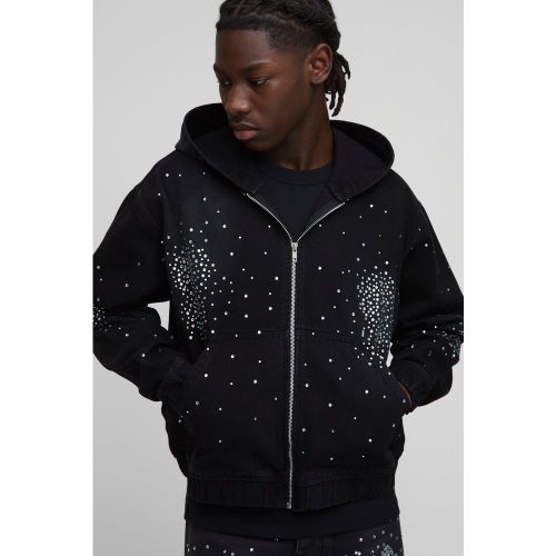 Sweat à capuche oversize délavé en jean - S - Boohooman - Modalova