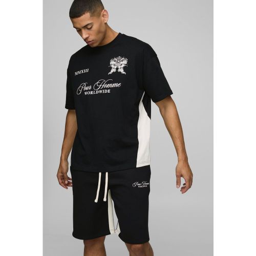 Ensemble oversize color block avec t-shirt et short - S - Boohooman - Modalova