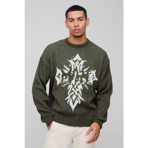 Pull oversize en maille brossée à imprimé croix - L - Boohooman - Modalova