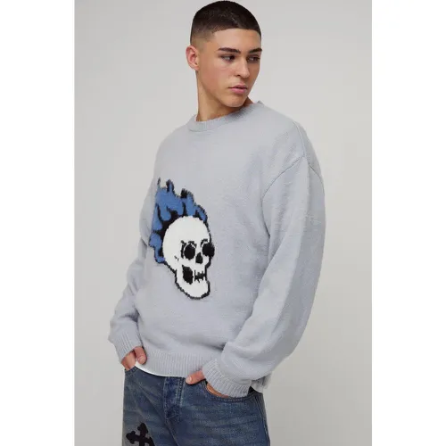 Oversized Skull Graphic Fluffy Knitted Jumper - L - boohoo - Modalova