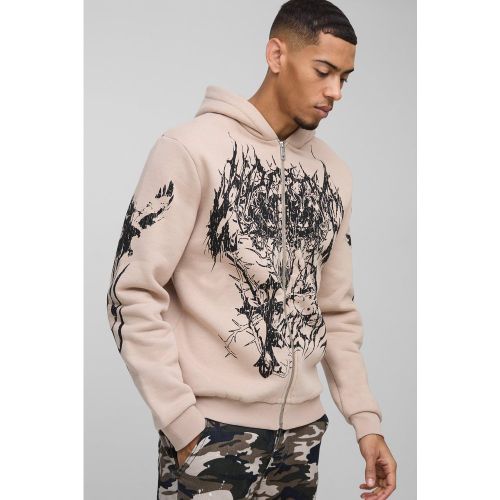 Sweat à capuche zippé à imprimé gothique - S - Boohooman - Modalova