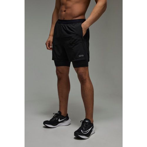 Short de sport stretch 2 en 1 à slogan - MAN Active homme - XS - Boohooman - Modalova