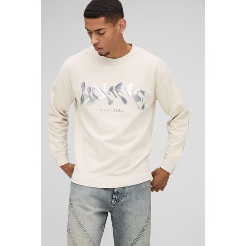 Sweat oversize délavé à slogan métallisé - L - Boohooman - Modalova