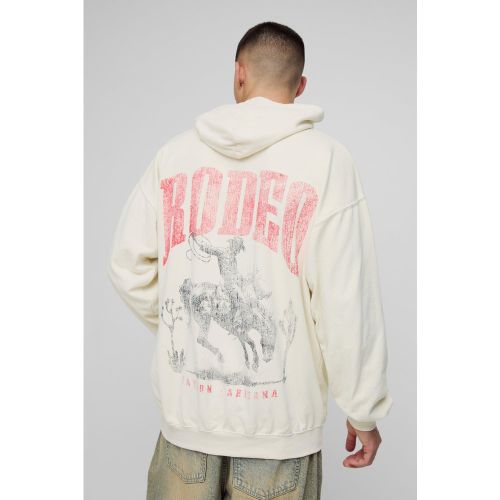 Sweat à capuche oversize délavé à imprimé rodéo - S - Boohooman - Modalova