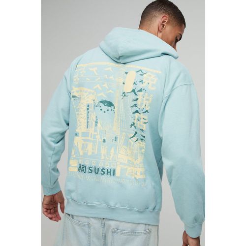 Sweat à capuche oversize délavé à imprimé sushi - S - Boohooman - Modalova