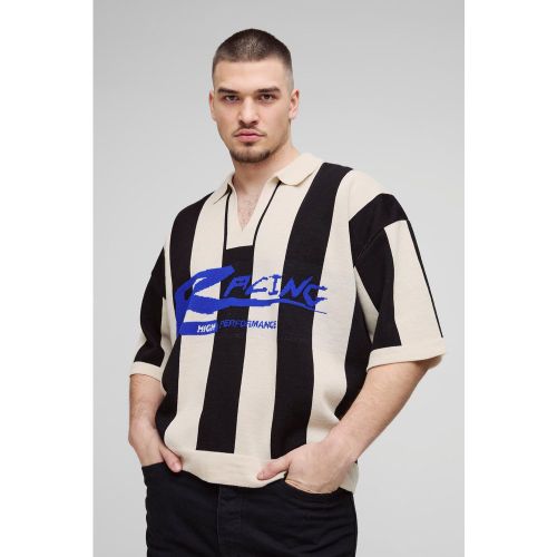 Tall - Polo oversize rayé à imprimé moto - L - Boohooman - Modalova