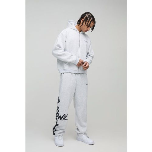 Oversized Boxy Zip Through Worldwide Graffiti Print Zip Through Tracksuit - L - boohoo - Modalova