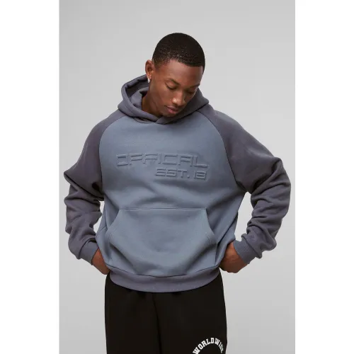 Sweat à capuche oversize color block à slogan Official - S - Boohooman - Modalova