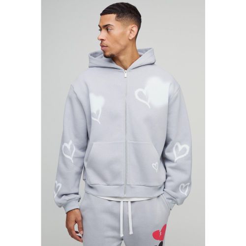 Sweat à capuche oversize zippé à imprimé cœur - L - Boohooman - Modalova