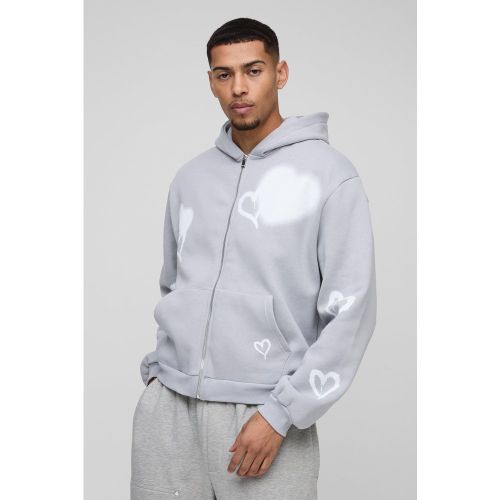 Sweat à capuche oversize zippé à imprimé cœur - S - Boohooman - Modalova