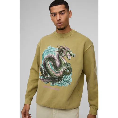 Sweat oversize délavé à imprimé dragon homme - S - Boohooman - Modalova