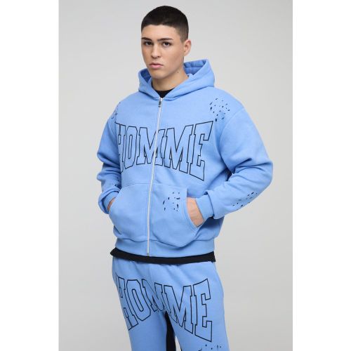 Sweat à capuche oversize zippé à imprimé D - S - Boohooman - Modalova