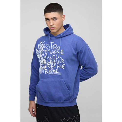 Washed Too Woke Text Graphic Hoodie - S - Boohooman - Modalova