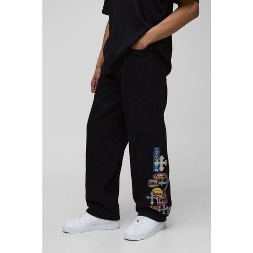 Jean large à écusson moto - 28R - Boohooman - Modalova