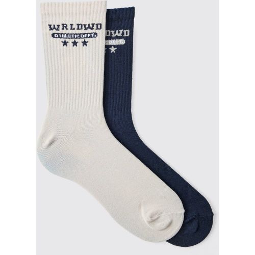 Lot de 2 paires de chaussettes à imprimé Worldwide - ONE SIZE - Boohooman - Modalova