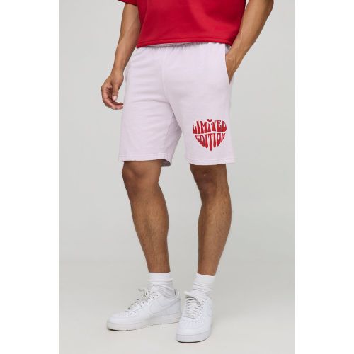 Short droit délavé en jersey à imprimé cœur - S - Boohooman - Modalova