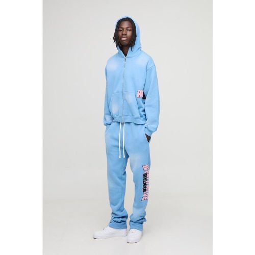 Worldwide Towelling Applique Zip Through Hooded Tracksuit - S - Boohooman - Modalova