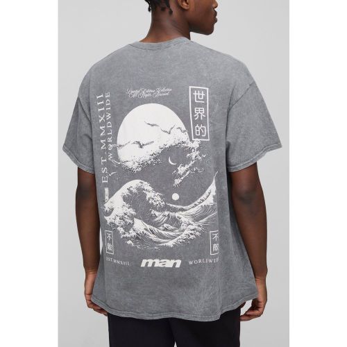 T-shirt oversize délavé à imprimé montagne - S - Boohooman - Modalova