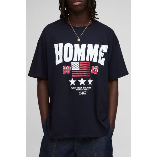 Navy Oversized Man USA Flag Printed T-Shirt - S - Boohooman - Modalova