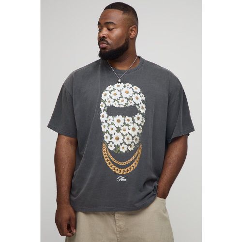 Plus Oversized Man Daisy Ski Mask Print Washed T-Shirt - 2XL - Boohooman - Modalova