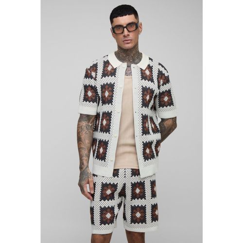 Tall - Ensemble en crochet avec chemise et short - 2XL - Boohooman - Modalova