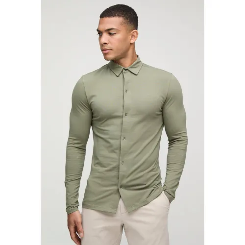 Chemise stretch en jersey à manches longues - S - Boohooman - Modalova