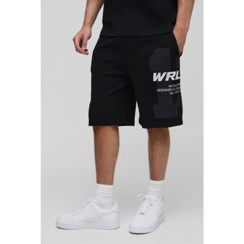 Short universitaire oversize imprimé en tissu gaufré - S - Boohooman - Modalova