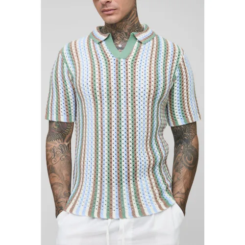Tall - Polo rayé en crochet - 2XL - Boohooman - Modalova