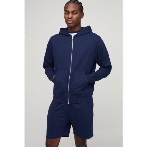 Ensemble basique avec sweat à capuche zippé et short homme - S - Boohooman - Modalova