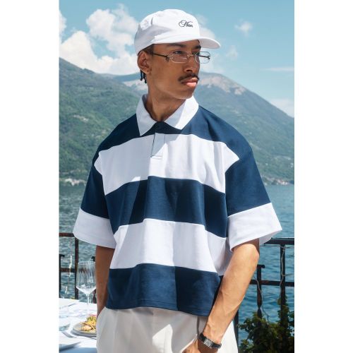 Polo de rugby oversize à manches courtes et rayures homme - S - Boohooman - Modalova