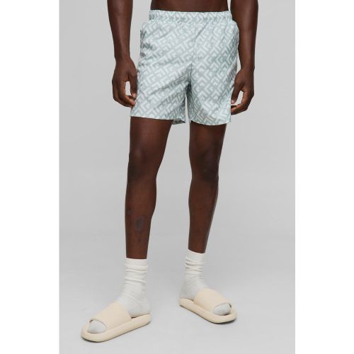 Short de bain mi-long à imprimé géométrique homme - S - Boohooman - Modalova