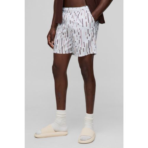 Short de bain mi-long à imprimé pied-de-poule homme - S - Boohooman - Modalova