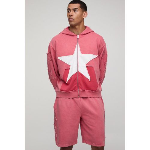 Survêtement oversize zippé délavé en tissu gaufré - S - Boohooman - Modalova