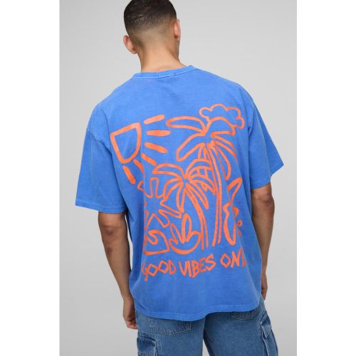 T-shirt oversize délavé à slogan Good Vibes - S - Boohooman - Modalova