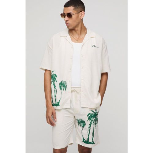 Ensemble à imprimé palmier avec chemise oversize et short - S - Boohooman - Modalova