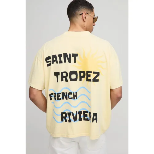 T-shirt oversize délavé à imprimé Saint Tropez - S - Boohooman - Modalova