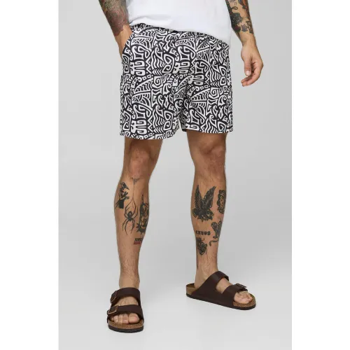 Short de bain mi-long à imprimé abstrait homme - S - Boohooman - Modalova