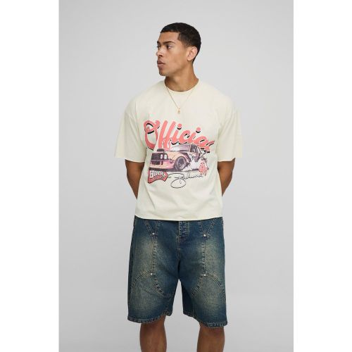 T-shirt oversize délavé à imprimé moto - S - Boohooman - Modalova