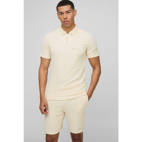 Ensemble avec polo cintré texturé à col zippé et short homme - S - Boohooman - Modalova